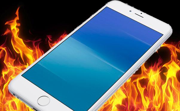 An Iphone surrounded by fire representing the apocalypse
